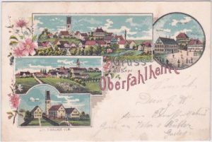 89278 Oberfahlheim, u.a. Brauhaus, Farblitho, ca. 1900