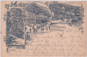 75323 Wildbad, u.a. Kurplatz, Vorläufer-Litho, ca. 1890