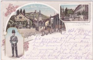 76227 Karlsruhe-Durlach, u.a. Altes Schloss, Farblitho, ca. 1895