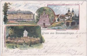 78166 Donaueschingen, u.a. Schützenbrücke, Farblitho, ca. 1900