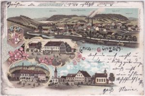 87634 Günzach, u.a. Bauhof, Schloss-Brauerei, Farblitho, ca. 1900