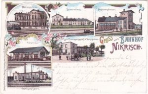 02827 Nikrisch (Görlitz-Hagenwerder), Bahnhof, Farblitho, ca. 1900