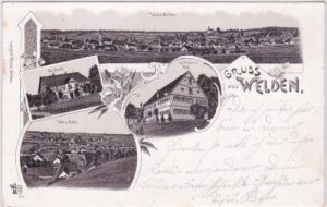 86465 Welden, u.a. Gasthaus zur Post, Litho, ca. 1900