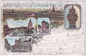 Soldin (Mysliborz), u.a. Richtstrasse, Farblitho, ca. 1895