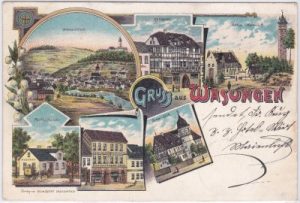 98634 Wasungen, u.a. Posthaltestelle, Farblitho, ca. 1895
