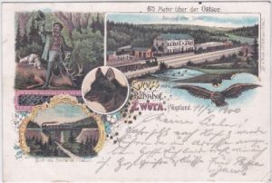 08267 Zwota im Vogtland, Bahnhof, Farblitho, ca. 1900