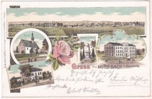 09224 Mittelbach (Chemnitz), u.a. Schule, Farblitho, ca. 1900
