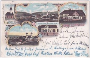79737 Herrischried, u.a. Gasthaus, Schulhaus, Farblitho, ca. 1895