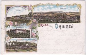 73066 Uhingen, u.a. Bahnhof, Farblitho, ca. 1900