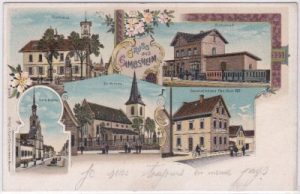 67578 Gimbsheim, u.a. Bahnhof, Farblitho, ca. 1905