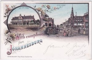 Johannesburg (Zuid-Afrika), u.a. Rissik Street, Farblitho, ca. 1895