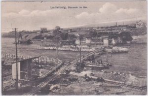 Laufenburg (Aargau), Stauwehr im Bau, ca. 1910