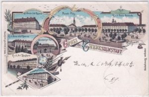 Theresienstadt in Böhmen (Terezin), u.a. Kaserne, Farblitho, ca. 1895