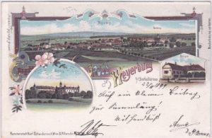 Weyerburg bei Hollabrunn, u.a. Schule, Farblitho, ca. 1895
