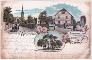 04416 Wachau (Markleeberg), Gasthof zur Linde, Farblitho, ca. 1905