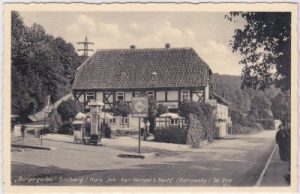 06536 Stolberg/Harz, „Bürgergarten“, Tankstelle, ca. 1940