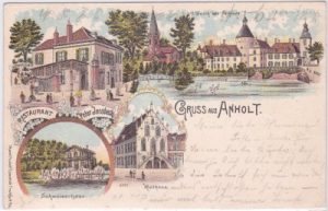 46419 Isselburg-Anholt, u.a. Restaurant, Farblitho, ca. 1895