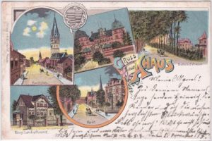 48683 Ahaus, u.a. Bahnhofstrasse, Farblitho, ca. 1900