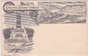 65385 Rüdesheim am Rhein (Niederwalddenkmal), Litho, ca. 1890