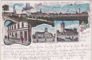 39221 Biere (Bördeland), u.a. Kirche, Farblitho, ca. 1900