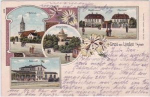 39264 Lindau in Anhalt, u.a. Bahnhof, Farblitho, ca. 1900