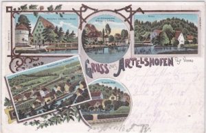 91247 Artelshofen (Vorra), u.a. Mühle, Farblitho, ca. 1900