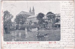 95028 Hof (Saale), Brückenansicht, Saale, ca. 1900