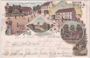 39164 Eggenstedt (Wanzleben), u.a. Gasthof Meier, Farblitho, ca. 1900