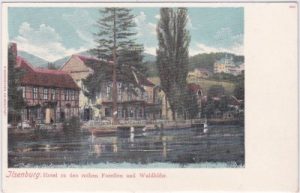 38871 Ilsenburg (Harz), Hotel zu den rothen Forellen, Litho, ca. 1900