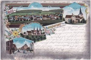 38838 Dingelstedt am Huy, Bahnhofstraße, Farblitho, ca. 1900