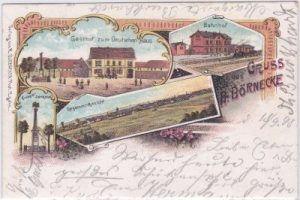 39444 Groß Börnecke (Hecklingen), u.a. Bahnhof, Farblitho, ca. 1895