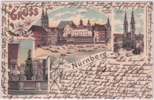 90403 Nürnberg, u.a. Marktplatz, Farblitho, ca. 1900