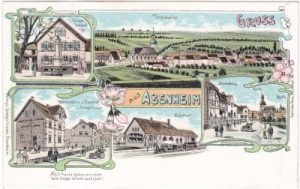 67550 Abenheim (Worms), u.a. Bahnhof, Farblitho, ca. 1910