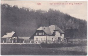 Lähn in Schlesien, Bahnhof, Burg Lehnhaus, ca. 1915