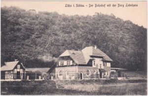 Lähn in Schlesien, Bahnhof, Burg Lehnhaus, ca. 1915