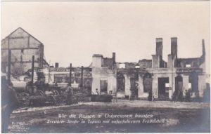 Tapiau (Gwardeisk), Zerstörte Strasse, ca. 1915