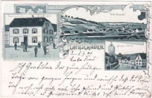 Flachslanden im Elsaß (Flaxlanden), u.a. Gasthaus, Litho, ca. 1895