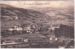 St. Leonhard im Lavanttal, Ortsansicht mit Bahnhof, ca. 1925