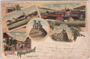 Mönchdorf (Königswiesen), u.a. Marktplatz, Farblitho, ca. 1895
