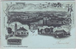 Ort im Innkreis, u.a. Pfarrhof, Mondschein-Litho, ca. 1895