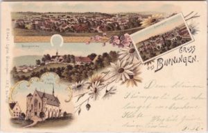 Binningen (Basel-Landschaft), u.a. Unterdorf, Farblitho, ca. 1900