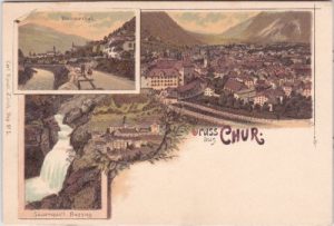 Chur, u.a. Plessurthal, Farblitho, ca. 1900