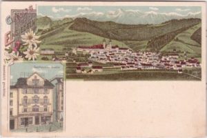 Einsiedeln, Gasthaus zur Glocke, Farblitho, ca. 1910