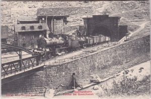 Göschenen (Uri), Tunnel mit Gotthardbahn, ca. 1910
