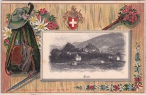 Sion (Sitten), Wallis, Farblitho, Ortsansicht, ca. 1905