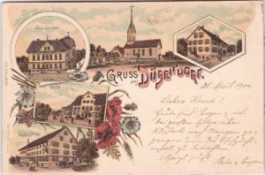 Dübendorf, u.a. Gasthof zum Kreuz, Farblitho, ca. 1900