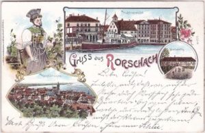 Rorschach, u.a. Hafenansicht, Farblitho, ca. 1900