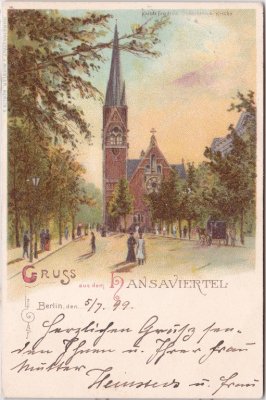 10555 Berlin, Hansaviertel (Tiergarten), Farblitho, ca. 1895