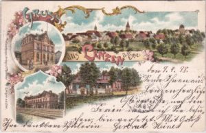 19309 Lenzen (Elbe), u.a. Bahnhof, Farblitho, ca. 1895