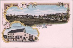 66839 Außen (Schmelz/Saar), Gasthaus Bahnhof, Farblitho, ca. 1900